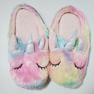 Sweet Dreams Rainbow Pastel Fuzzy Girly Sleeping Plush Unicorn House Slippers
